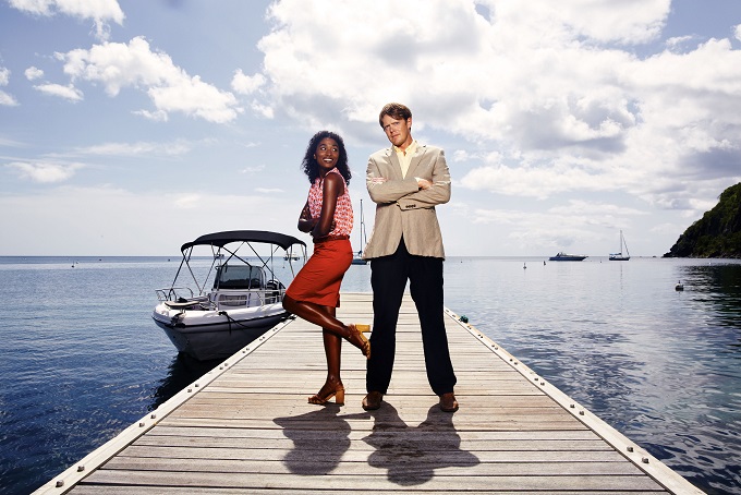Death in Paradise Series 4 Lead Cast: Camille (SARA MARTINS) and Humphrey (KRIS MARSHALL) - Image Credit: BBC/Red Planet Pictures/Mark Harrison