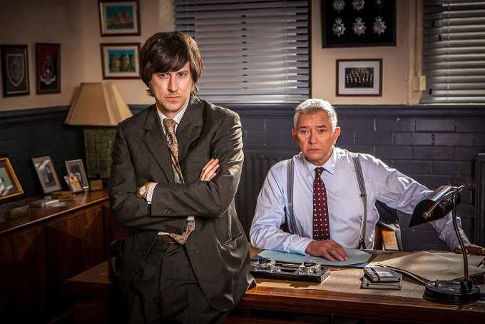 Inspector George Gently series 8 - 2015 cast:  John Bacchus (LEE INGLEBY) and George Gently (MARTIN SHAW) - Image Credit: BBC/Company Pictures/Mark Bourdillon