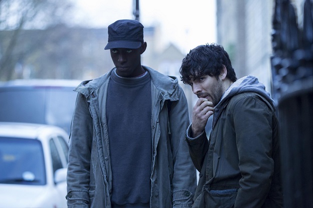Max (Ivanno Jeremiah) and Leo (Colin Morgan) - Humans. Image Credit: Channel 4. Photographer: Colin Hutton