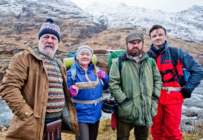 Mountain Goats BBC One Cast: Jimmy Miller (JIMMY CHISHOLM), Bernie (KATHRYN HOWDEN), Bill (DAVID IRELAND) and Conor (KEVIN MAINS) - Image Credit: BBC PICTURES. Photographer: Alan Peebles