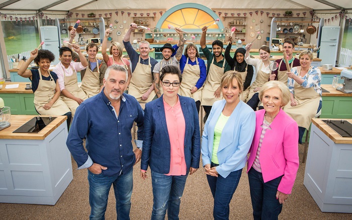 Paul Hollywood, Sue Perkins, Mel Giedroyc, Mary Berry and this years Bake Off contestansts - Image Credit: BBC/Love Productions/Mark Bourdillon